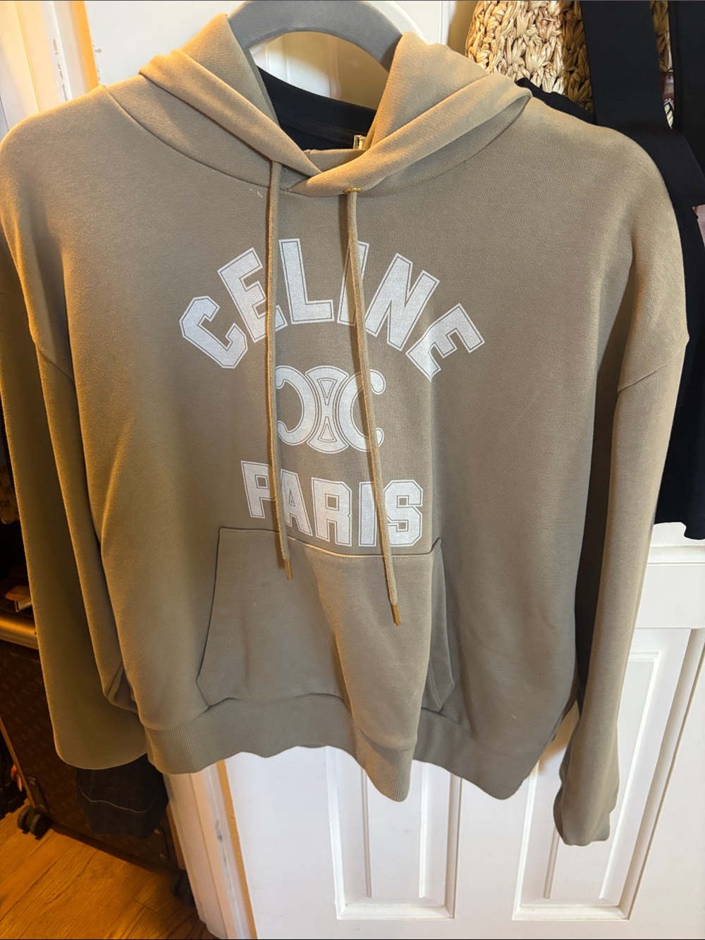 Celine Olive Green Logo Hooded Sweater